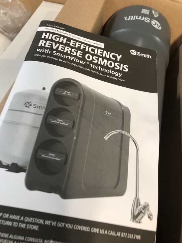 Photo 4 of AO Smith High-Efficiency Reverse Osmosis with SmartFlow™ Technology - Under Sink RO Water Filtration System w/Faucet & Compact Tank- Filters Chlorine & Other Contaminants - Chrome - AOS-Hero-CHR