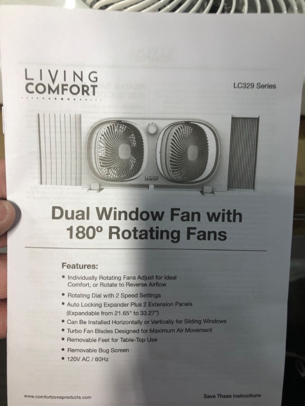 Photo 4 of **SEE NOTES**Comfort Zone Living Comfort 9" Dual Window Fan with 180° Rotating Fans, 