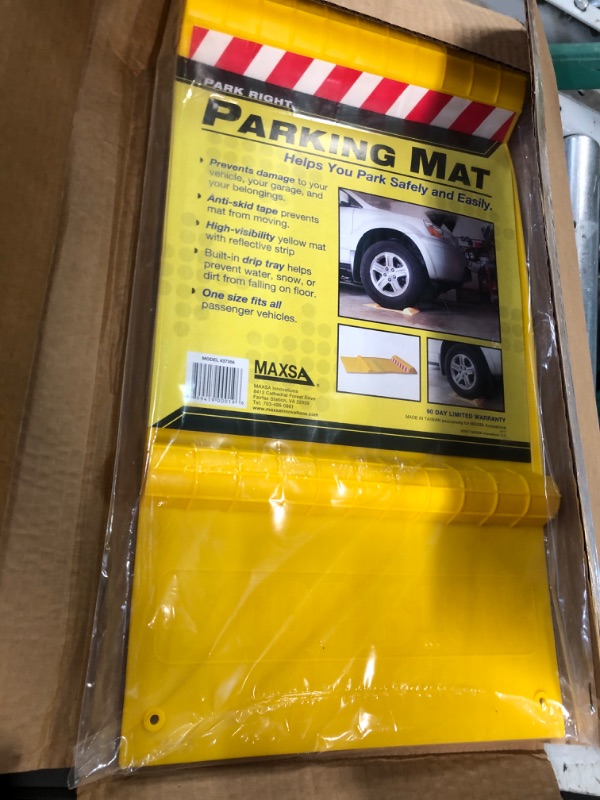 Photo 1 of Maxsa 37356-RS Park Right Perfect Parking Self Adhesive Anti-skid Parking Mat for Cars and Trucks, 21" x 11" x 2", Yellow with Reflective Strip 1-Pack Yellow Frustration-Free Packaging