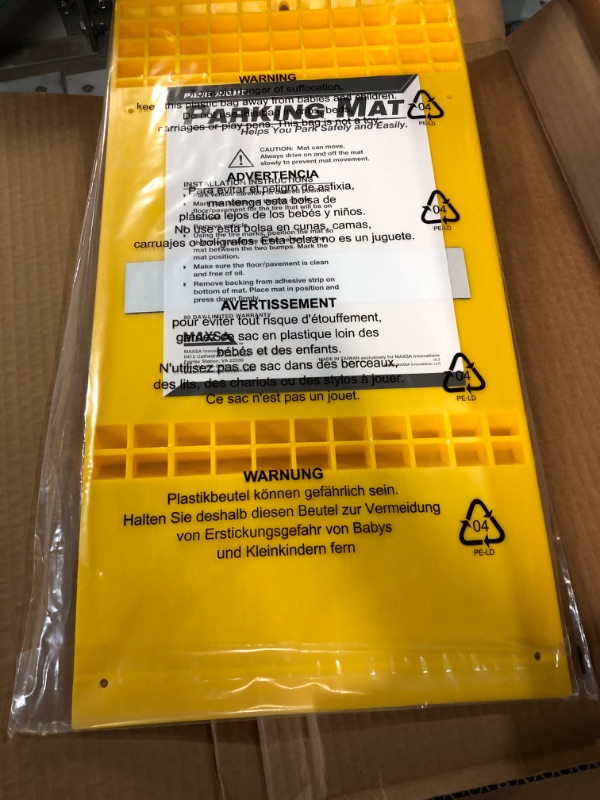 Photo 3 of Maxsa 37356-RS Park Right Perfect Parking Self Adhesive Anti-skid Parking Mat for Cars and Trucks, 21" x 11" x 2", Yellow with Reflective Strip 1-Pack Yellow Frustration-Free Packaging