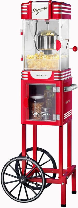 Photo 1 of *black*Nostalgia Popcorn Maker Cart, 2.5 Oz Kettle Makes 10 Cups, Vintage Movie Theater Popcorn Machine with Interior Light, Measuring Spoons and Scoop, Black