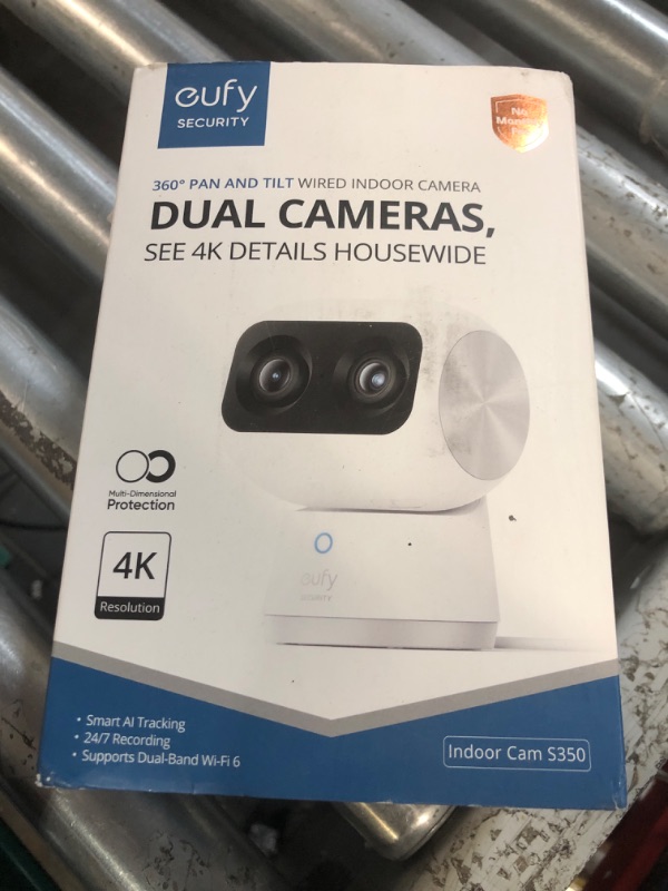 Photo 2 of eufy Security Indoor Cam S350, Dual Cameras, 4K UHD Resolution Security Camera with 8× Zoom and 360° PTZ, Human/Pet AI, Ideal for Baby Monitor/ /Home Security, Dual-Band Wi-Fi 6, Plug in