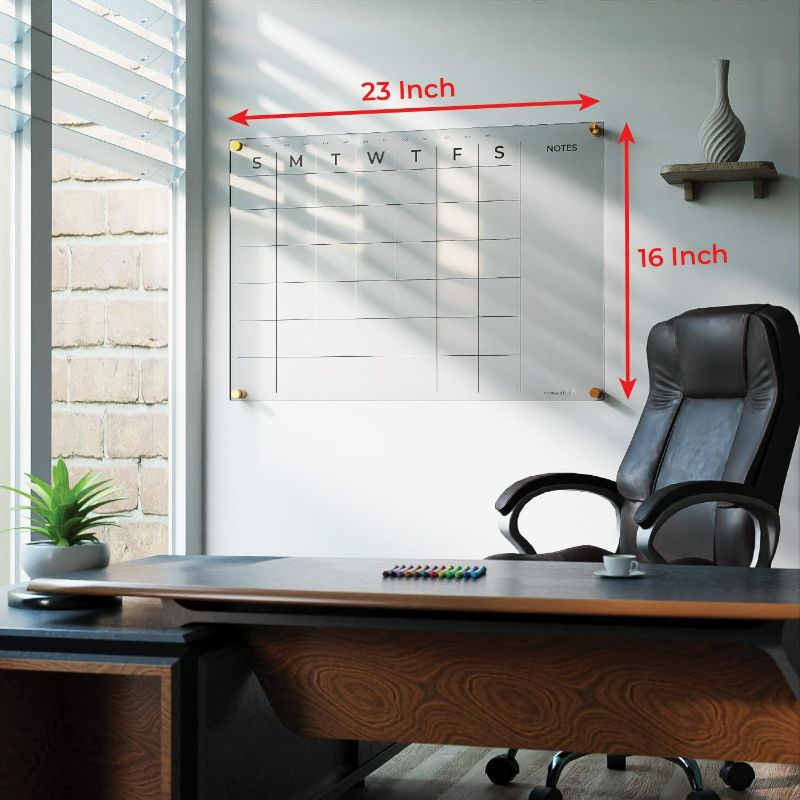 Photo 4 of (READ FULL POST) Acrylic Calendar For Wall - Large 23 x 16" Transparent Monthly White Board Calendar Dry Erase For Wall - White Board Calendar Acrylic Board - Giant Hanging Clear Calendar Whiteboard For Wall + Markers