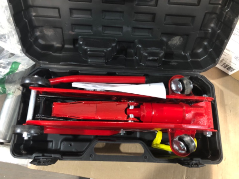 Photo 2 of BIG RED T820014S Torin Hydraulic Trolley Service/Floor Jack with Blow Mold Carrying Storage Case, 1.5 Ton (3,000 lb) Capacity, Red RED 1.5 Ton (3,000 lb)