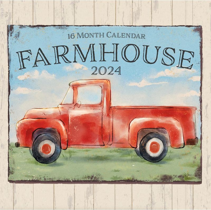 Photo 1 of Farmhouse 2024 Hangable Wall Calendar - 12” x 24” Open - Vintage Farmers Market Signs - Truck & Barn Photo Gift - Shabby Chic Farm Photography House Decor - Sturdy & Thick Beautiful Large Full Page 16 Months For Organizing & Planning - 
