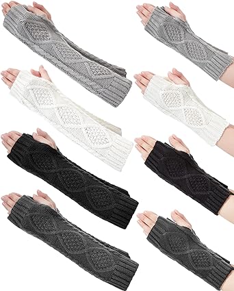 Photo 1 of 8 Pairs Women Warm Winter Fingerless Gloves Knit Arm Warmers Mittens Thumb Hole Gloves Crochet Thumbhole Arm Warmers
