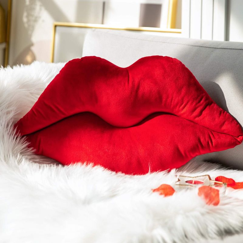 Photo 1 of (READ FULL POST) Kigley 2 Pcs 23.62 Inch Lips Shaped Decorative Pillows and Small Ceramic Lips Jewelry Storage Display Holder Tray 3D Lips Throw Pillows Soft Velvet Gift for Women Girl Birthday Valentine's Day(Red)