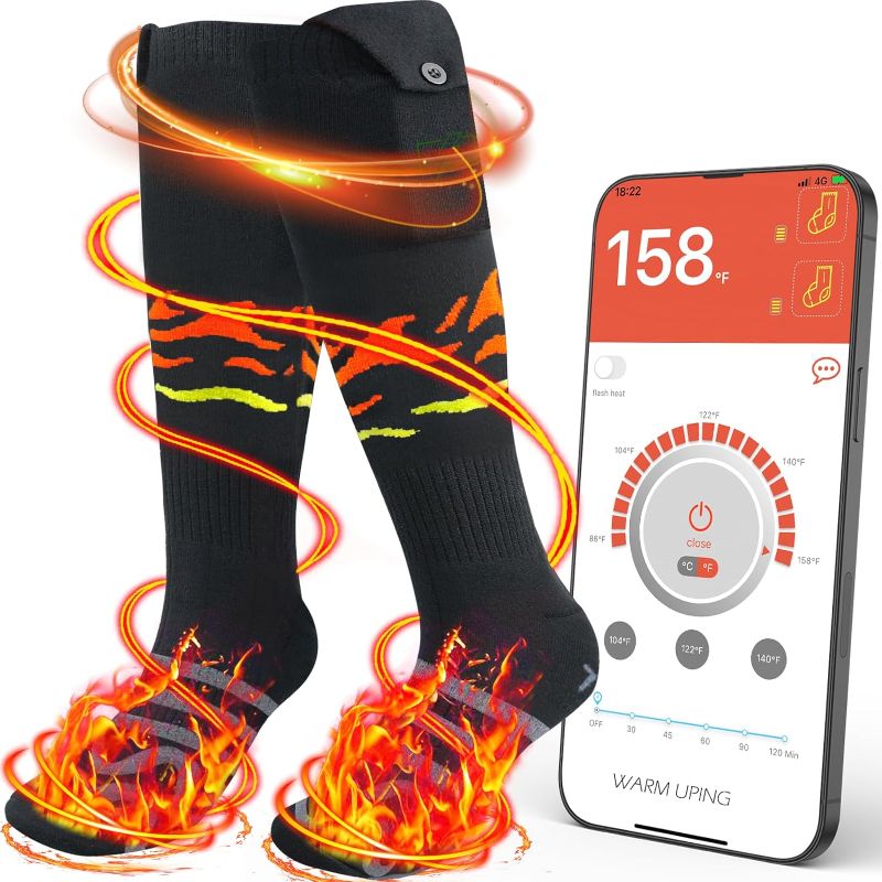 Photo 1 of Heated Socks,Upgraded Rechargeable Electric Heated Socks,7.4V 5000mAh Battery Powered Cold Weather Heat Socks for Men Women with APP Remote Control,Outdoor Camping Hiking Skiing Warm Winter Socks
