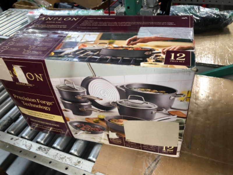 Photo 4 of **READ NOTES, MINOR DAMAGE**
Anolon Accolade Forged Hard Anodized Nonstick Cookware Pots and Pans Set, 12 Piece - Moonstone Gray