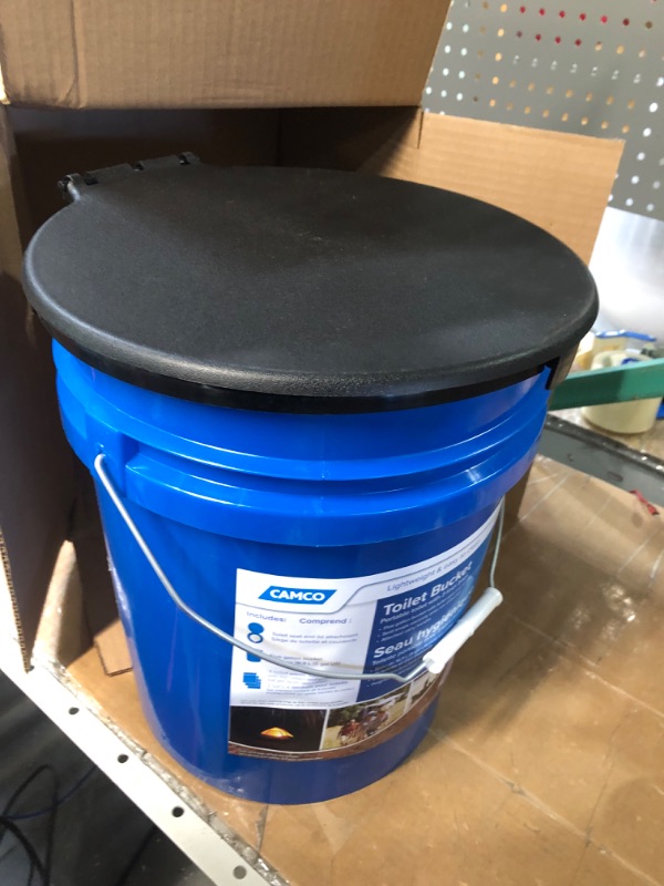 Photo 1 of Camco Portable Toilet with Seat and Cover, 5 Gallons, Blue (41549)