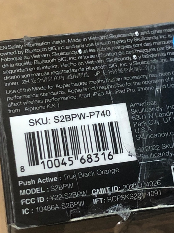 Photo 5 of Skullcandy Push Active True Wireless In-Ear Bluetooth Earbud, Use with iPhone and Android with Charging Case and Mic, Great for Gym, Sports, and Gaming, IP55 Water and Dust Resistant - Orange/Black True Black/Orange One Size Earbud