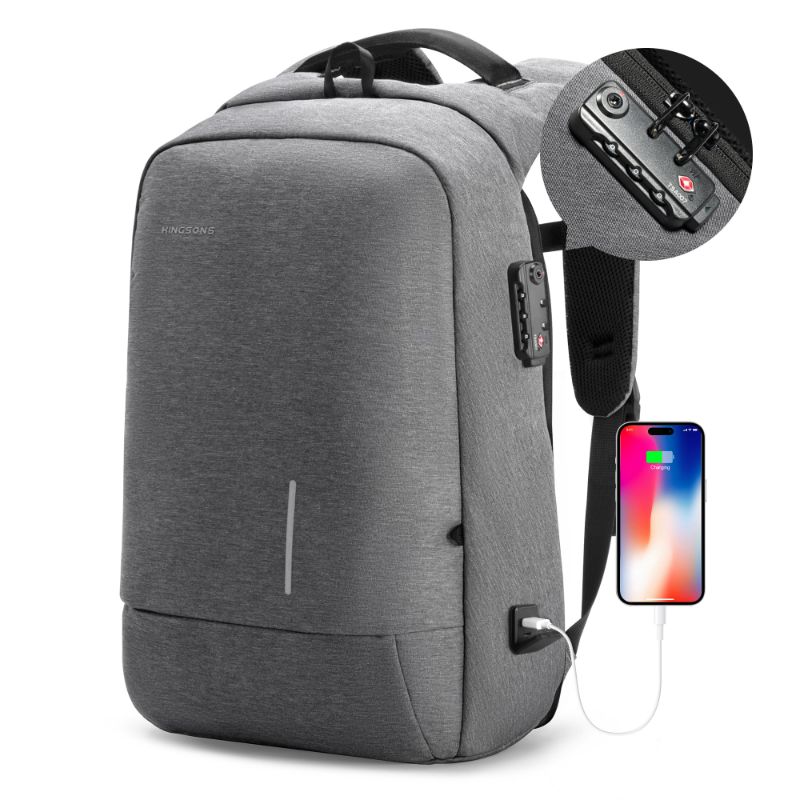 Photo 1 of Kingsons Laptop Backpack - Slim Business Travel Computer Bag with USB Charging PORT 15.6 Inch Light Grey