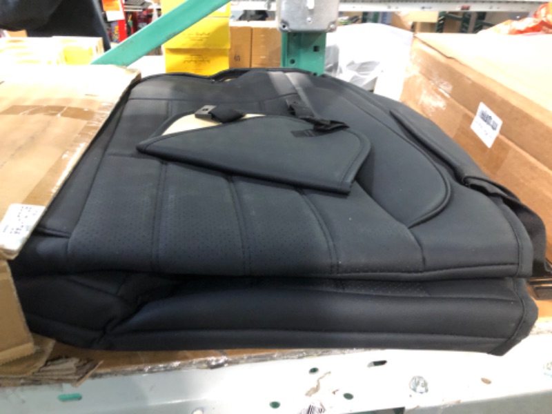 Photo 1 of AOOG Leather Car Seat Covers, Leatherette Automotive Vehicle Cushion Cover for Cars SUV Pick-up Truck, Universal Non-Slip Vehicle Cushion Cover Waterproof Protectors Interior Accessories, Front Pair FRONT PAIR BLACK