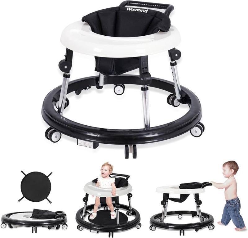 Photo 1 of Baby Walker Foldable with 9 Adjustable Heights, Baby Walkers and Activity Center for Boys Girls Babies 7-18 Months, Baby Walker with Wheels Portable