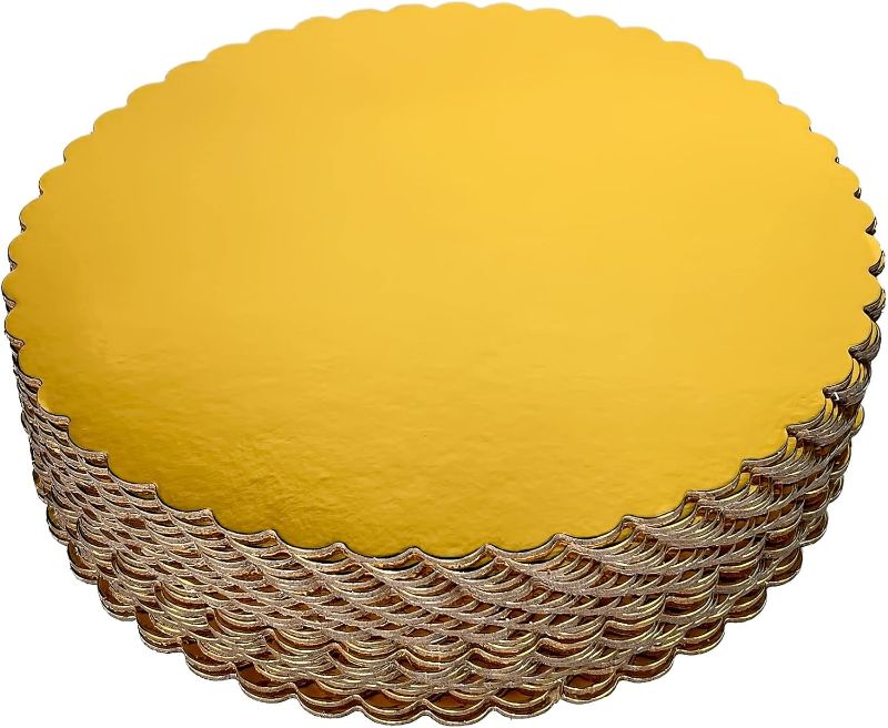 Photo 1 of 25-Pack 10 inch Sturdy Round Cake Boards, Gold Cardboard Cake Circles Plate Scalloped Base,Pack of 25