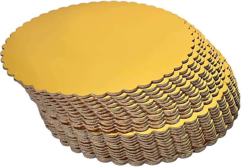 Photo 1 of 25-Pack 8 inch Sturdy Round Cake Boards,Small Gold Cake Circles Plate Cardboard Scalloped Base,Pack of 25