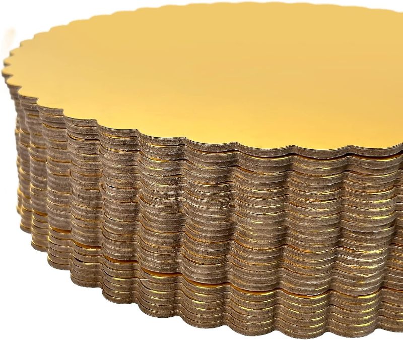 Photo 1 of 25-Pack 6 inch Sturdy Round Cake Boards,Small Gold Cake Circles Plate Cardboard Scalloped Base,Pack of 25