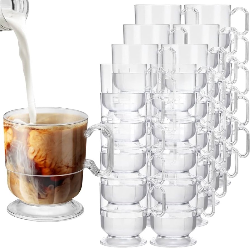 Photo 1 of 100 Count Disposable Plastic Coffee Cups Elegant Clear Tea Cups with Handles Bulk