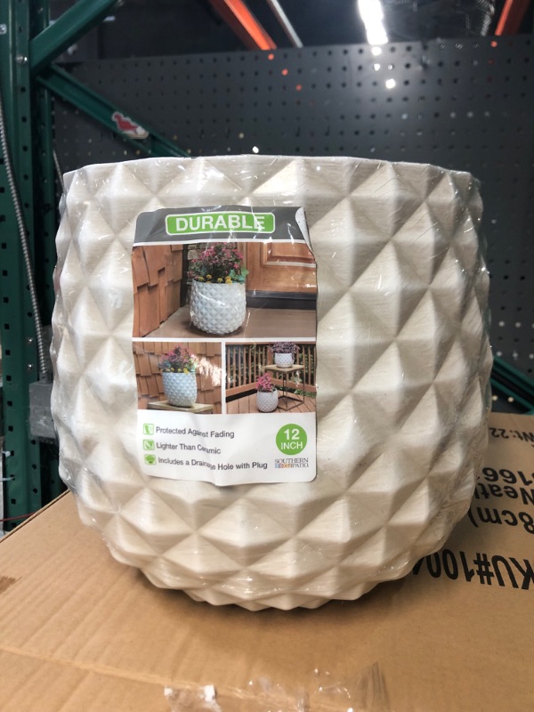 Photo 1 of Pineapple Medium 12 in. x 10.5 in. 14 Qt. Weathered White Resin Composite Indoor/Outdoor Planter