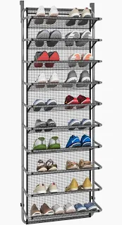 Photo 1 of 10 Tier Shoe rack Over The Door Shoe Organizer Hanging Shoe Storage the door shoe rack for Closet Pantry Wall Floating Shelves (10 Tier, Matte Black)