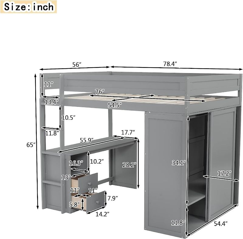 Photo 3 of (NON-REFUNDABLE) Full Size Loft Bed with Desk, Large Wardrobes, Drawers and Cabinet (BOX 1 OF 3) 