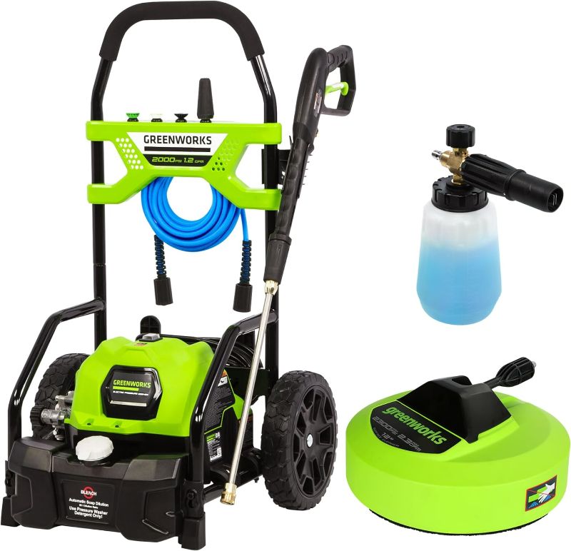 Photo 1 of 
Greenworks 2000 PSI (1.2 GPM) Pressure Washer with 12” Surface Cleaner and Premium Foam Cannon