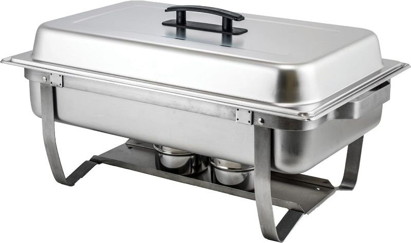 Photo 1 of Winware Winco C-4080 w/Hinged Lid & Chafing Fuel Heat Chafer, 8 Quart (Full Size), Silver