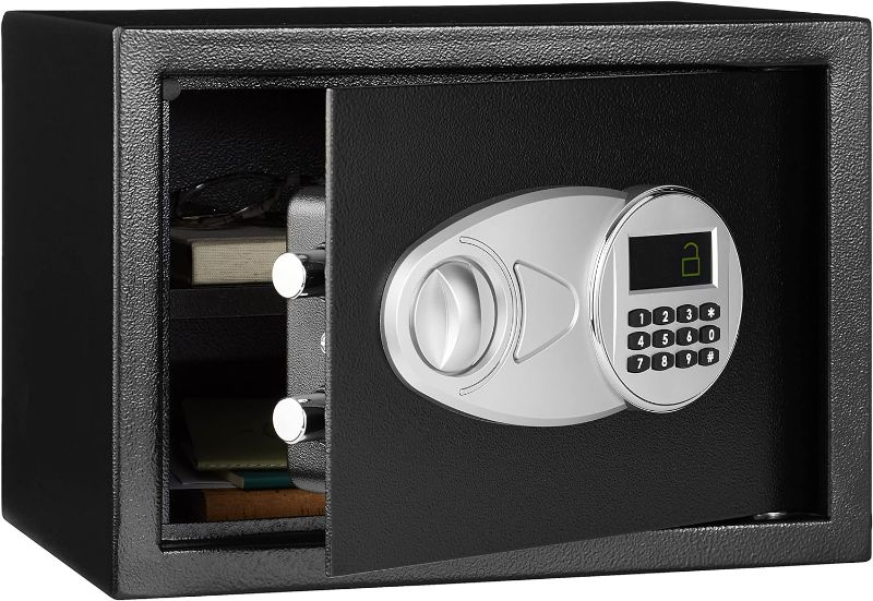 Photo 1 of 
Amazon Basics Steel Security Safe and Lock Box with Electronic Keypad - Secure Cash, Jewelry, ID Documents, 0.5 Cubic Feet, Black, 13.8"W