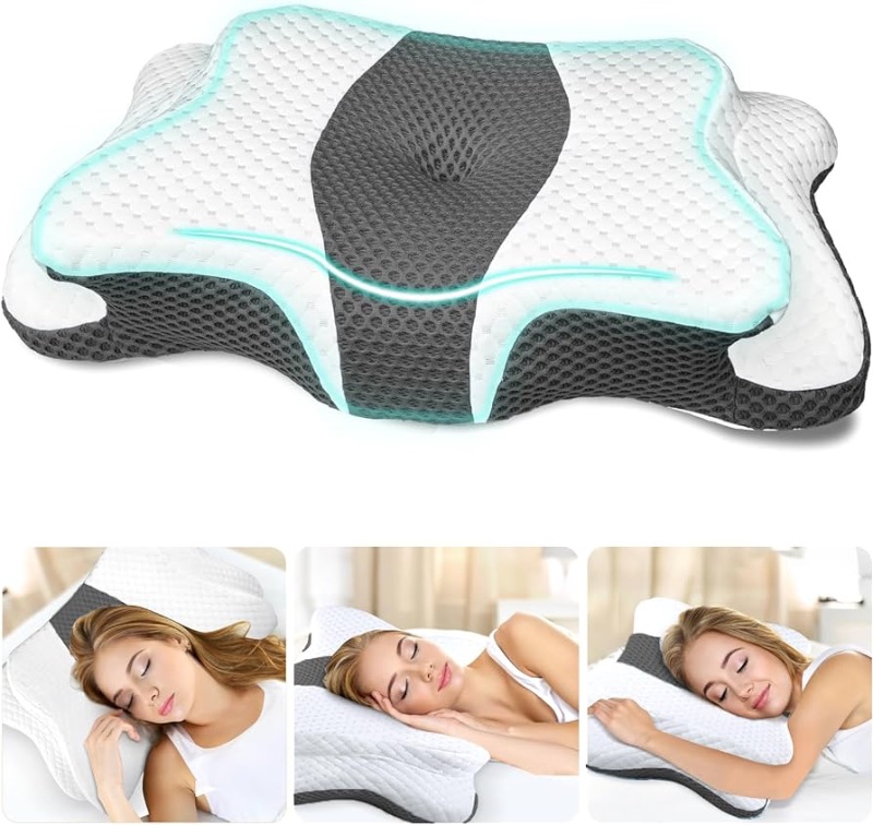 Photo 1 of 5X Pain Relief Cervical Pillow for Neck and Shoulder Support,Ear Piercing Pillow Design Cervical Memory Foam Pillows, Orthopedic Ergonomic Neck Pillow,Contour Bed Pillow for Side,Back