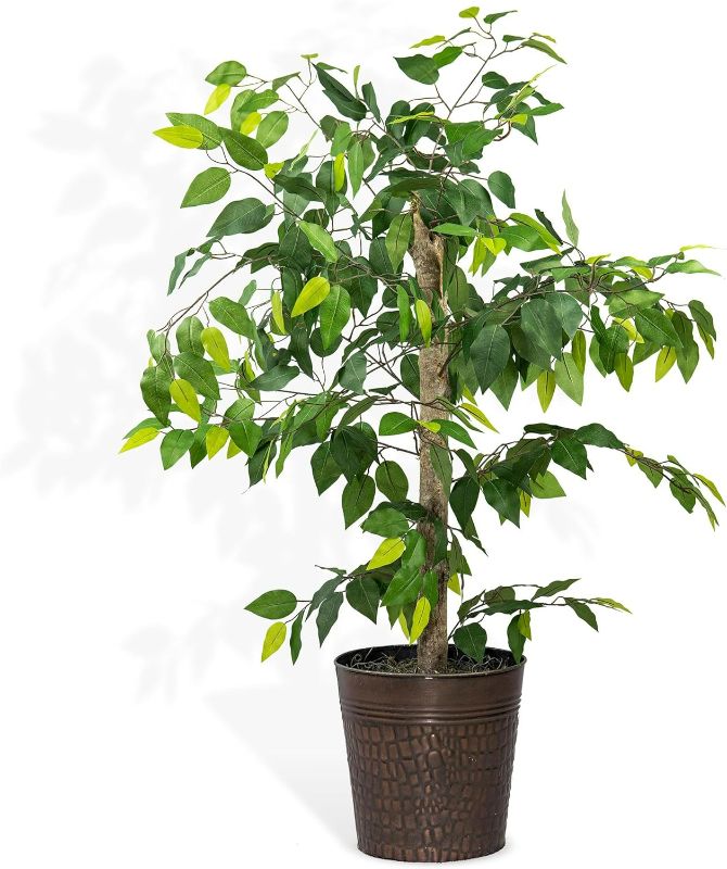 Photo 1 of 
4FT Artificial Ficus Tree in Copper Metal Pot – Natural Wood Trunk w/Lifelike Foliage & Branches – by LCG Florals (4FT (Copper Metal Pot))