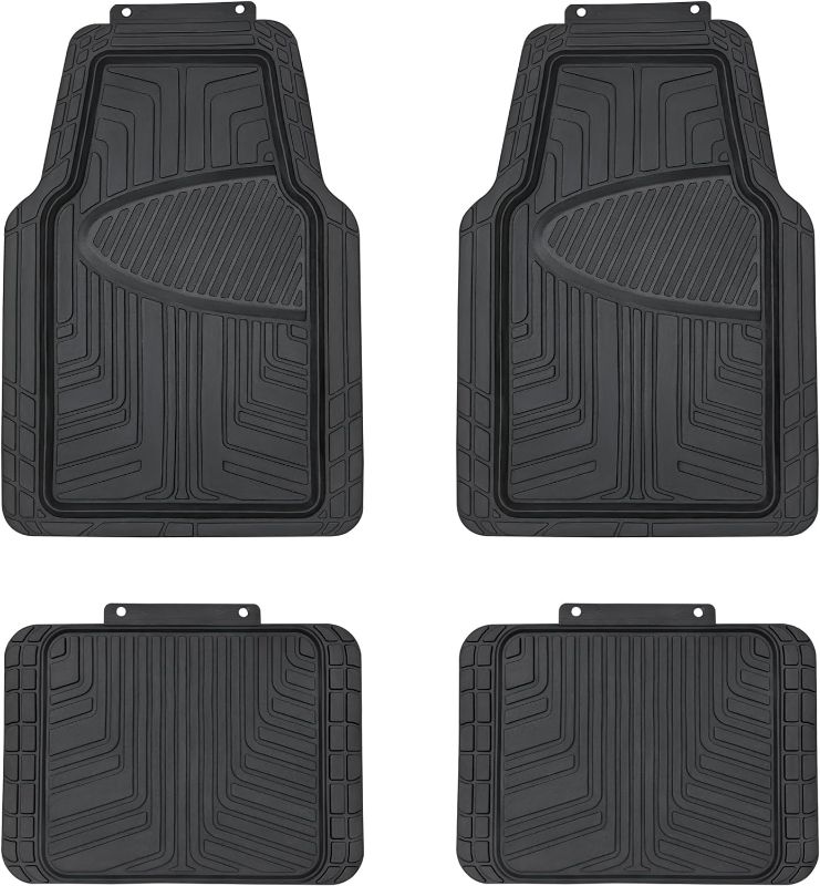 Photo 1 of 
Amazon Basics 4-Piece Premium Rubber Floor Mat for Cars, SUVs and Trucks, All Weather Protection, Universal Trim to Fit, Black