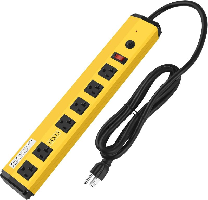 Photo 1 of 
CCCEI Heavy Duty Power Strip Surge Protector 20 Amp, High Amp Industrial Shop Garage Metal Multiple Outlets, 6 FT 12 Gauge 5-15P Extension Cord 6