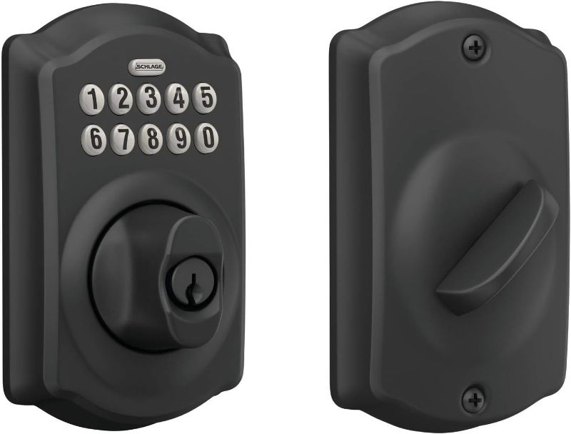 Photo 1 of 
SCHLAGE BE365 CAM 622 Keypad Electronic Deadbolt, Matte Black