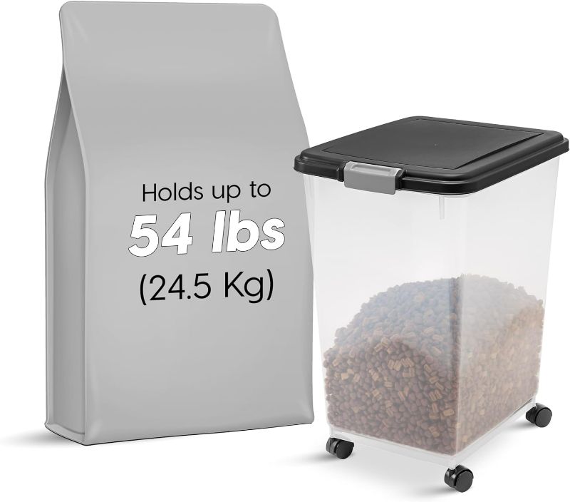 Photo 1 of 
IRIS USA WeatherPro Airtight Dog Food Storage Container, Up to 54 lbs, Attachable Wheels, For Dog Cat Bird and Other Pet Food Storage Bin