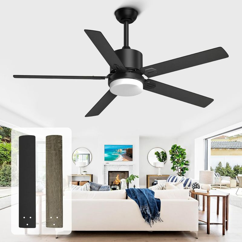 Photo 2 of Black Ceiling Fans with Lights - Outdoor Ceiling Fan with Remote, 52 Inch Modern Ceiling Fan for Patio, Bedroom Living Room SET OF 2