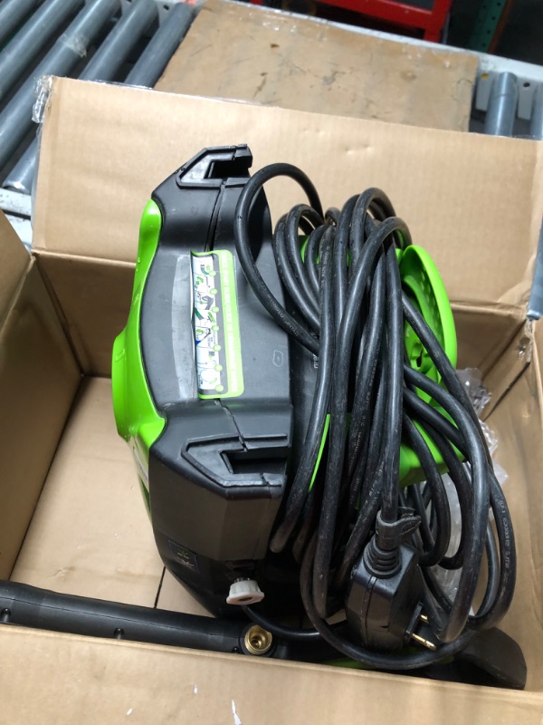 Photo 5 of ***USED - MISSING NUMEROUS PARTS - UNABLE TO TEST - PLASTIC CRACKED - SEE PICTURES***
Greenworks 1600 PSI (1.2 GPM) Electric Pressure Washer (Ultra Compact / Lightweight / 20 FT Hose / 35 FT Power Cord) Great For Cars, Fences, Patios, Driveways