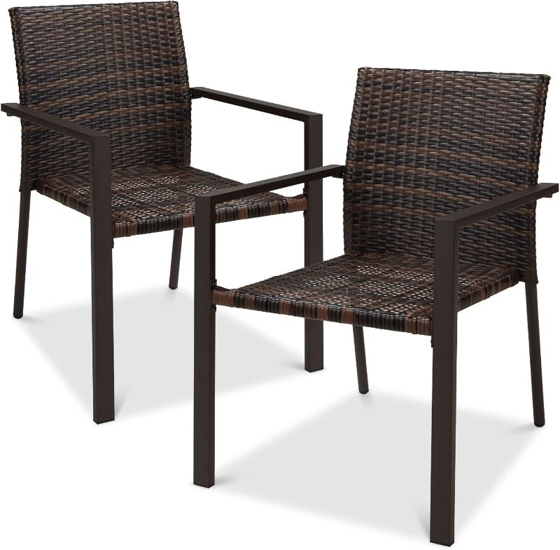 Photo 1 of 
MISSING THE OTHER CHAIR 
Best Choice Products Set of 2 Stackable Outdoor Wicker Dining Chairs All-Weather Firepit Armchair w/Armrests, Steel Frame for Patio, Deck, Garden, Yard - Brown