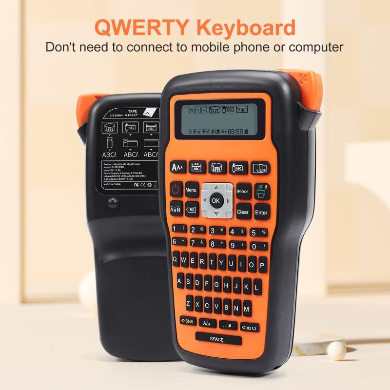 Photo 1 of Laminated E1000 Label Maker - Cable/Wire Label Maker Machine with AC Adapter, QWERTY Keyboard, One-Touch Keys, Easy to use for Home/Office/Industrial Labeling Jobs, Orange