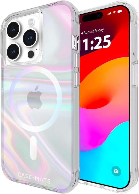 Photo 1 of Case-Mate iPhone 15 Pro Case - Soap Bubble [12ft Drop Protection] [Compatible with MagSafe] Magnetic Cover with Iridescent Swirl Effect for iPhone 15 Pro 6.1", Slim, Shockproof, Anti-Scratch Tech iPhone 15 Pro Soap Bubble