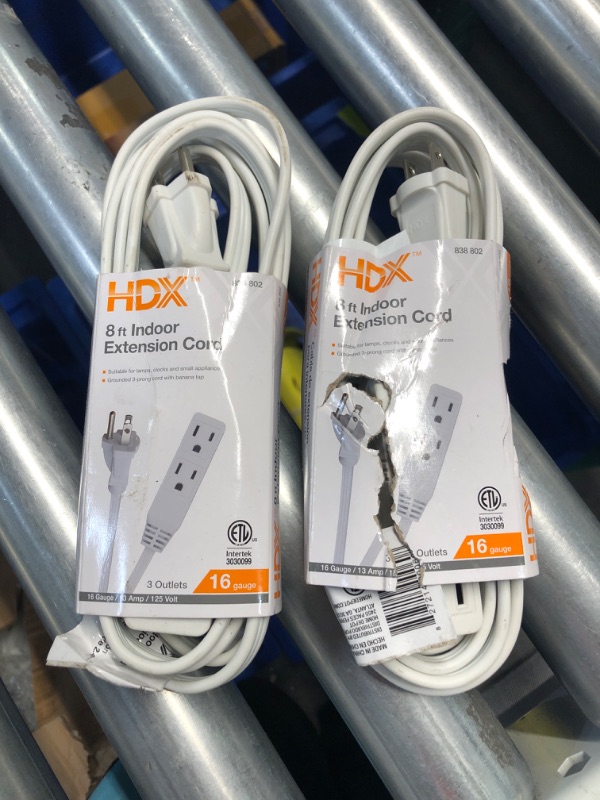 Photo 2 of 2PK NONREFUNDABLE HDX 8 ft. 16/3 Light Duty Indoor Extension Cord with Banana Tap, White