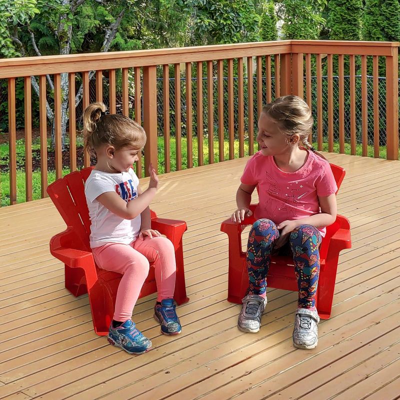 Photo 1 of American Plastic Toys Kids’ Adirondack (2-Pack, Red), Stackable, Outdoor, Beach, Lawn, Indoor, Lightweight, Portable, Wide Armrests, Comfortable Lounge