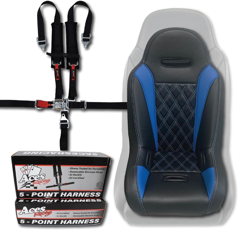 Photo 1 of UTV Junior Seat (Fits Stock and Aftermarket Seats) (Blue Seat - Black 5 Point Harness) Blue - 5 Point Harness