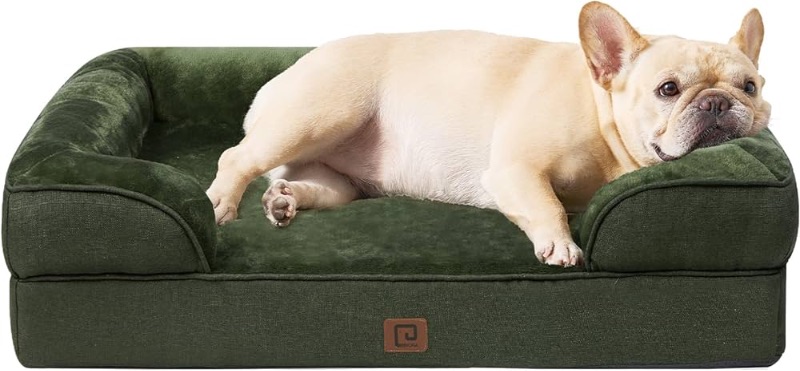 Photo 1 of DAMAGED* EHEYCIGA Orthopedic Dog Bed for Medium Dogs, Waterproof Memory Foam Medium Dog Beds with Sides, Non-Slip Bottom and Egg-Crate Foam Medium Dog Couch Bed with Washable Removable Cover, Dark Green