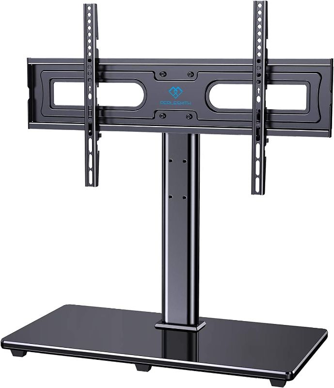 Photo 1 of PERLESMITH Swivel Universal TV Stand Mount for 32-80 Inch LCD OLED Flat/Curved Screen TVs up to 99lbs-Height Adjustable Table Top TV Stand/Base with Tempered Glass Base&Wire Management,VESA 600x400mm
