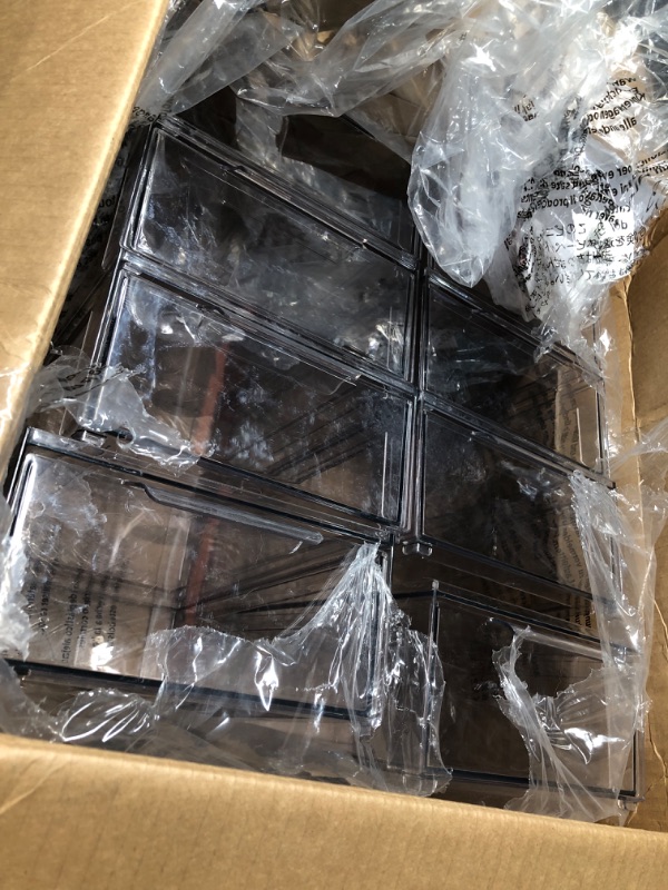 Photo 1 of mDesign Plastic Stackable Closet Storage Organizer Bin Containers with Front Pull Drawer for Cabinet, Desk, Shelf, Cupboard, or Dresser Organization - Lumiere Collection - 8 Pack - Clear 8 8 x 12 x 4