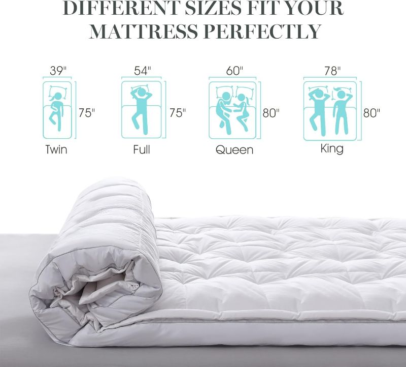 Photo 3 of (READ FULL POST) Martha Stewart Mattress Topper Full Size - 3 Inch Feather Bed 100% Cotton Cover Fabric- All Seasons Fluffy White Mattress Pad Feather Topper Relieve Back Pain for Bedroom
