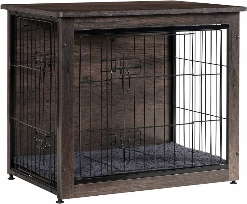 Photo 1 of [NONREFUNDABLE, FOR PARTS/ READ NOTES]
DWANTON Dog Crate Furniture with Cushion, Wooden Crate with Double Doors, Dog Kennel Indoor for Small/Medium/Large Dog, End Table, Small, 27.2" L, Dark Grey