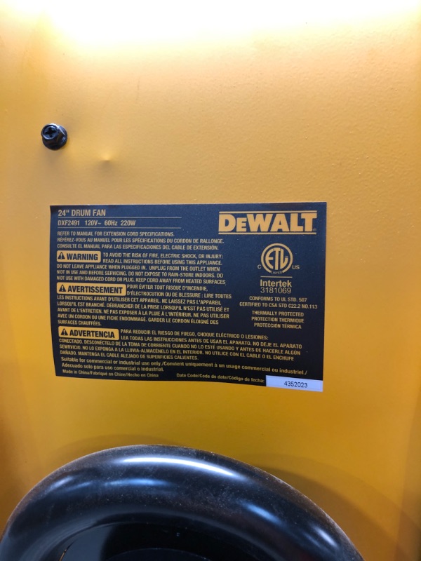 Dewalt 24 in. HeavyDuty Drum Fan with Extra Long 12 ft. Power Cord and
