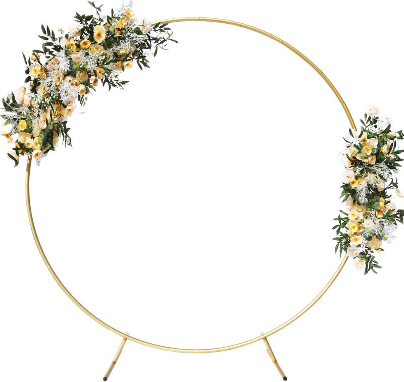 Photo 1 of 6.7FT Aluminum Round Balloon Arch Golden Circle Backdrop Stand for Birthday Party, Baby Shower, Wedding, Graduation and Photo Background Decoration