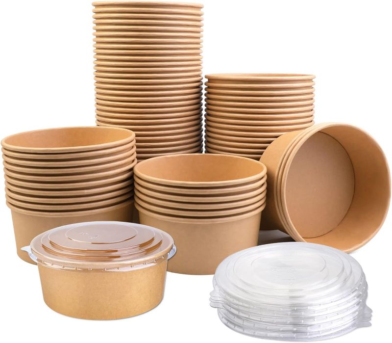 Photo 1 of 37OZ Paper Bowls, 50 Pack Paper Food Containers with Lids,Disposable Soup Bowls Bulk Plastic Free Party Supplies for Hot/Cold Food, Soup, Ice Cream or Takeout